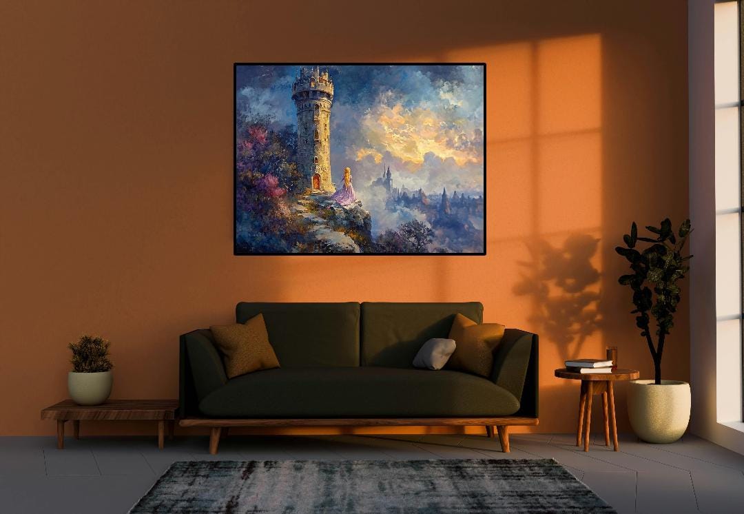 Rapunzel And The Tower Building Digital Printable Wall Art.