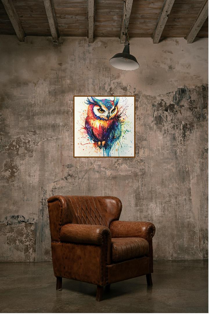 Owl Colorful Oil Painting Digital Printable Wall Art.