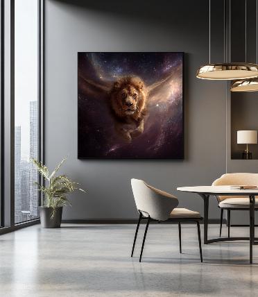 Lion Flying In Galaxy Digital Printable Wall Art.