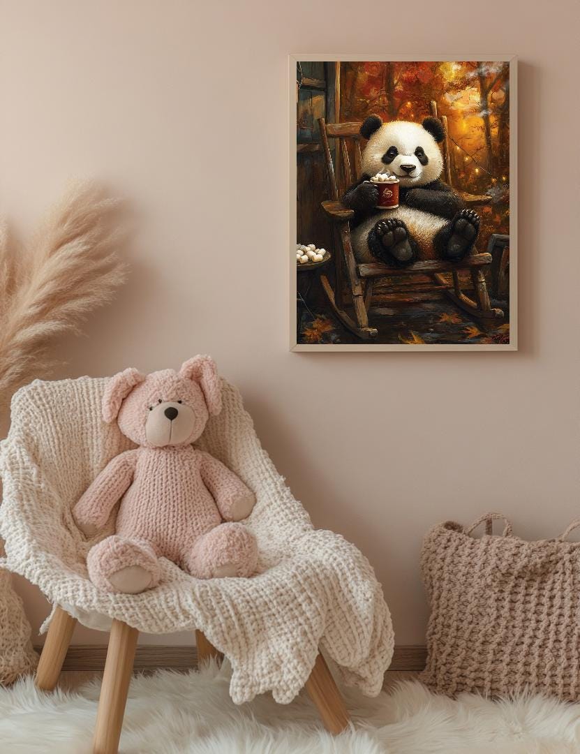Panda Eating Marshmallow Digital Printable Wall Art.