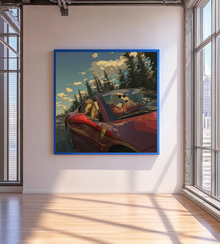 Dog Driving Red Ferrari.