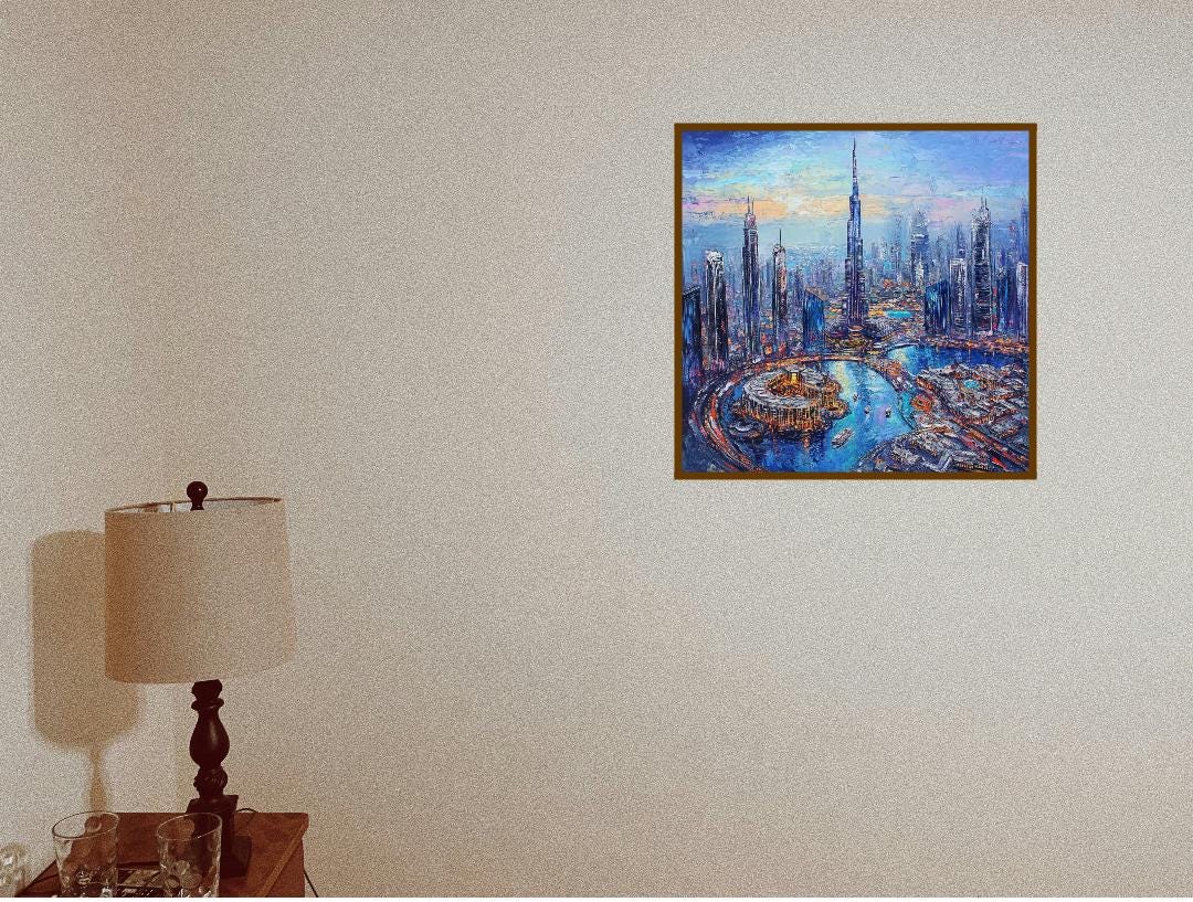 Downtown Dubai And Burj Khalifa Aerial View Oil Painting Digital Printable Wall Art