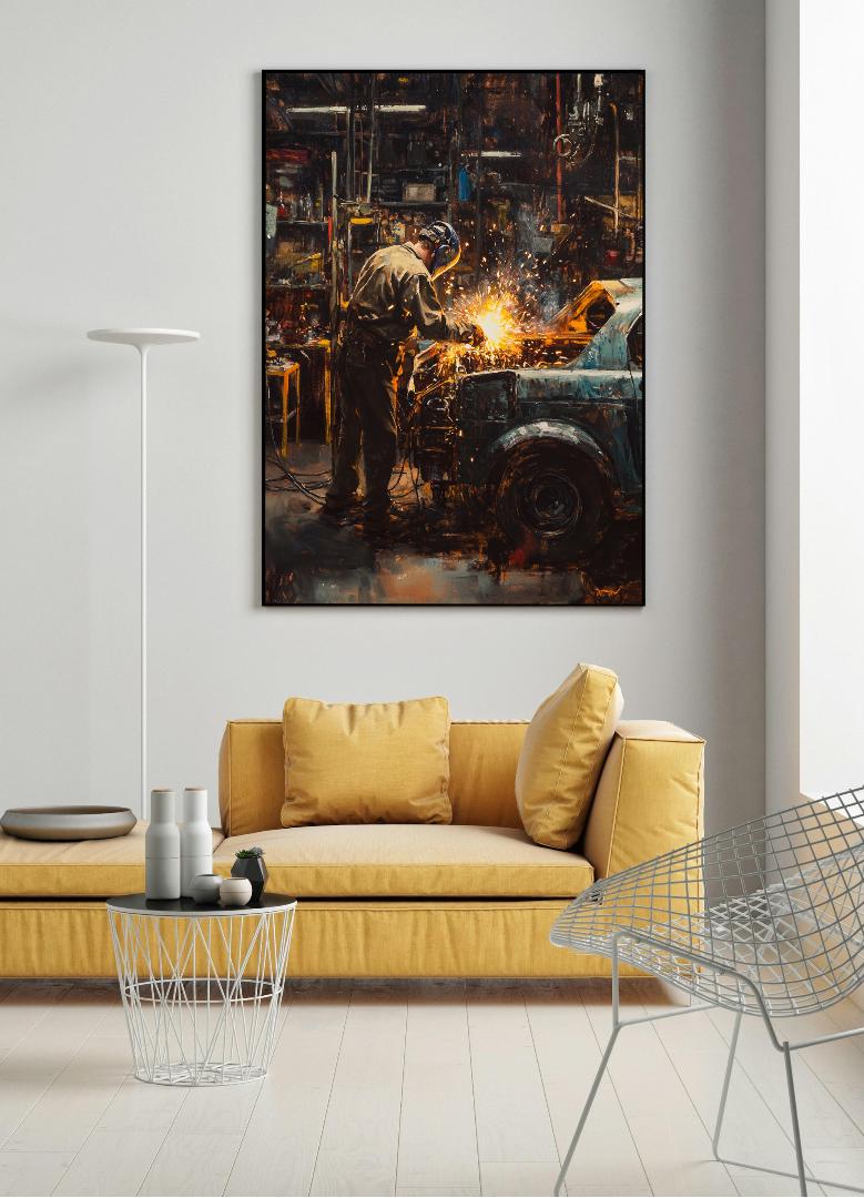 Car Workshop Painting Digital Printable Wall Art.