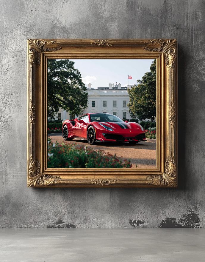 Red Ferrari 488 Pista Infront Of White House.