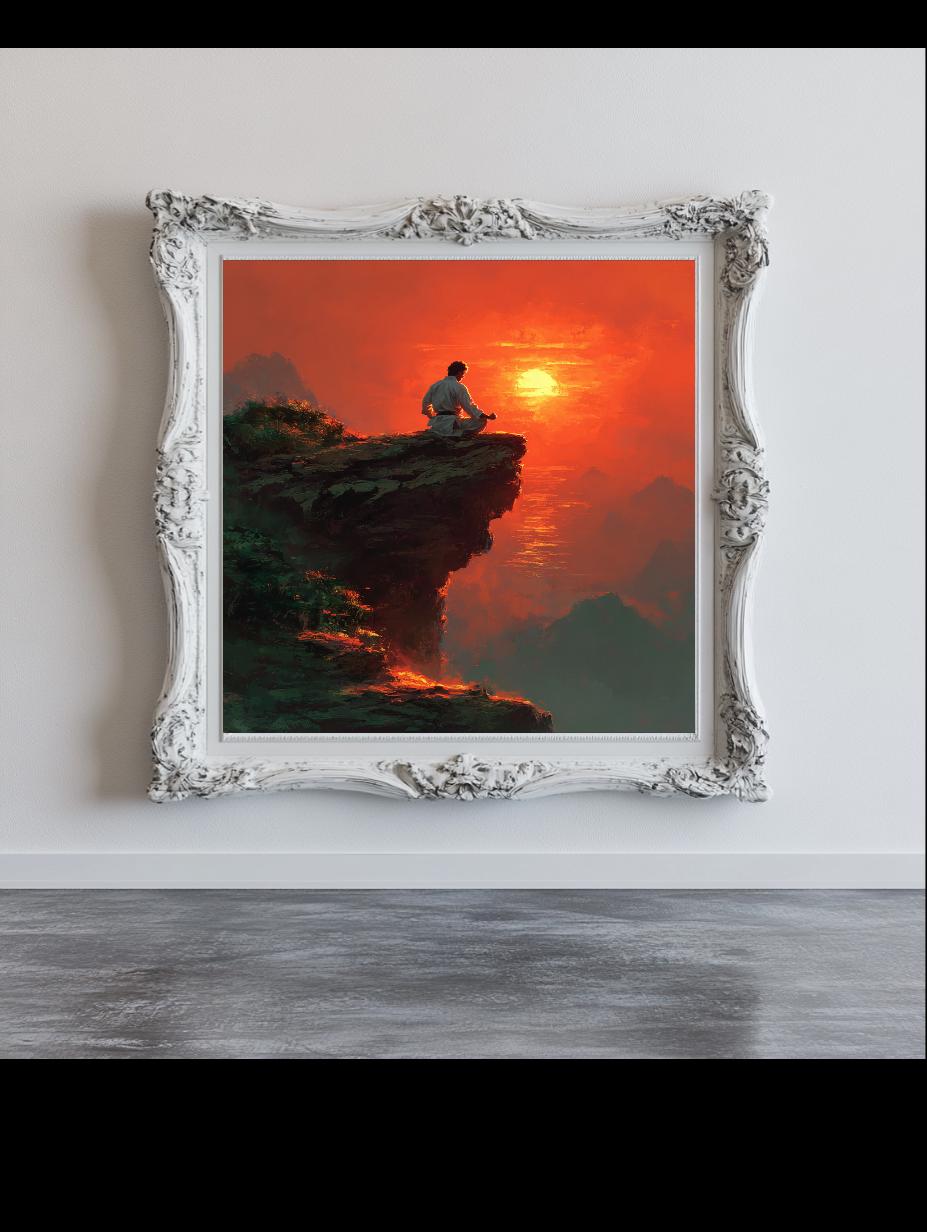 Karate Kid Sitting On Top Of The Mountain Digital Wall Art.
