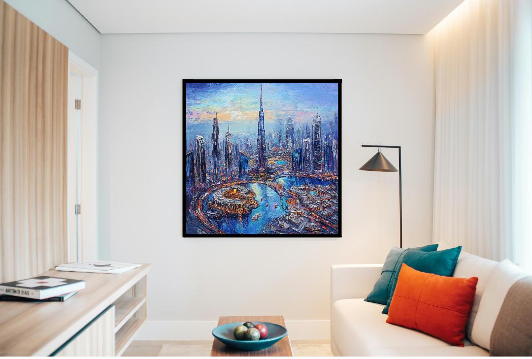 Downtown Dubai And Burj Khalifa Aerial View Oil Painting Digital Printable Wall Art