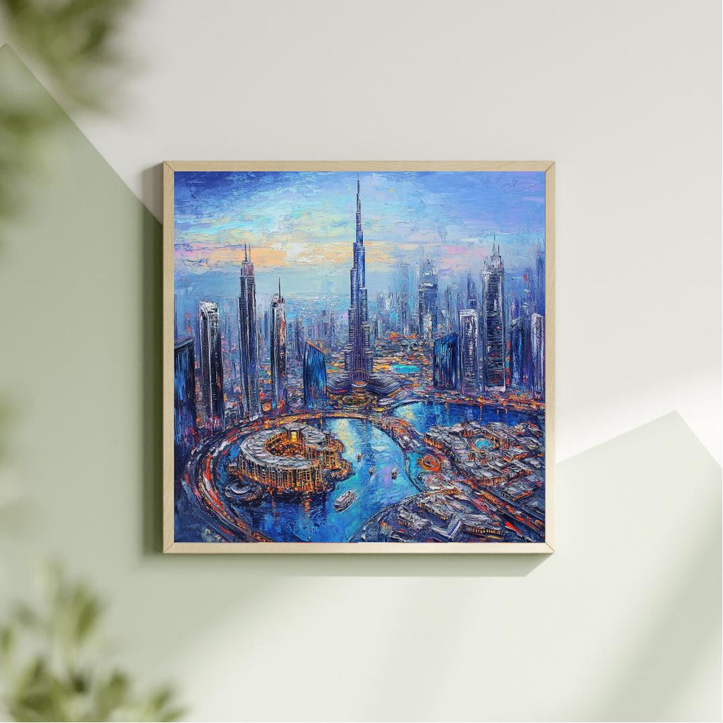 Downtown Dubai And Burj Khalifa Aerial View Oil Painting Digital Printable Wall Art