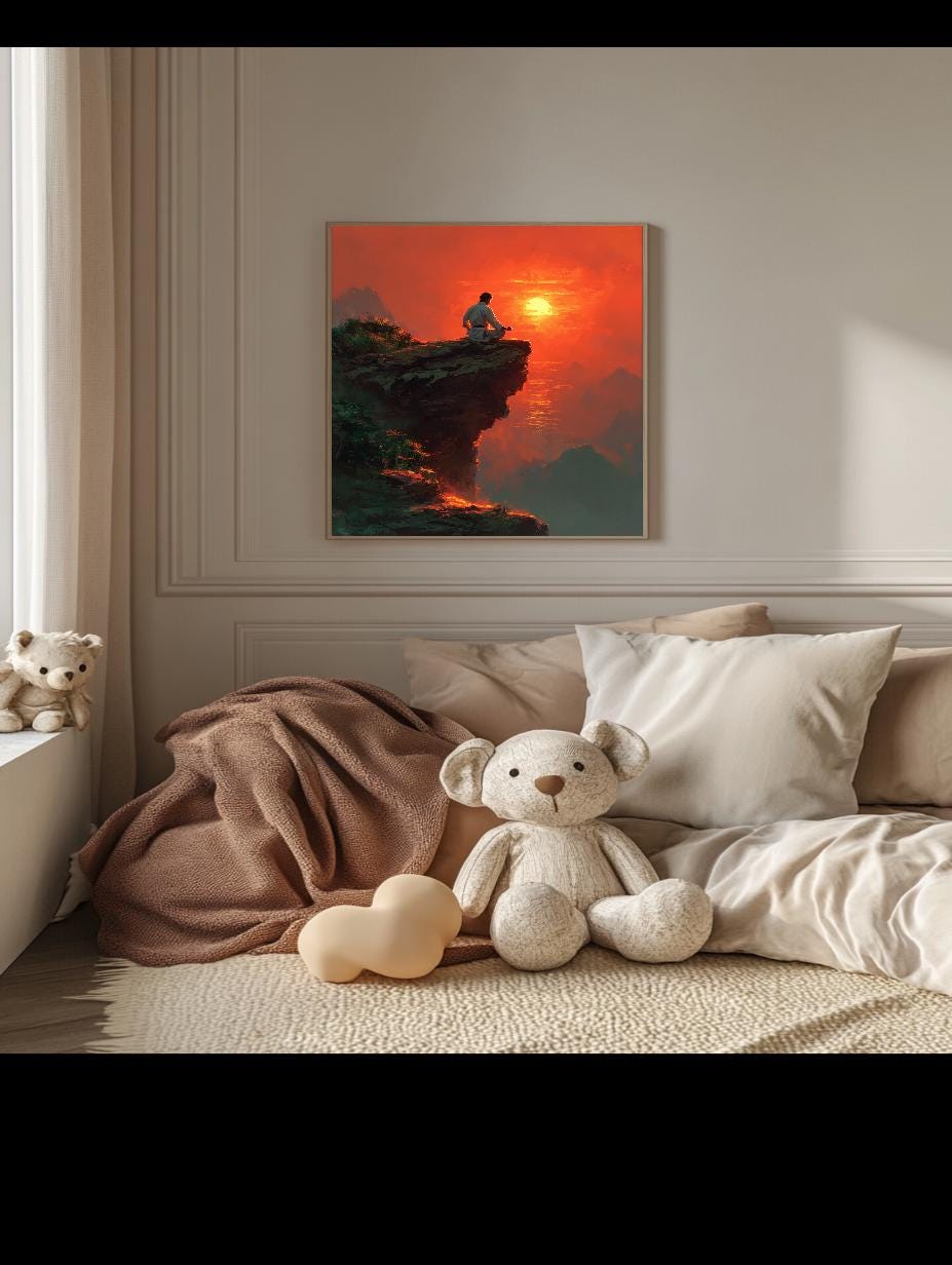 Karate Kid Sitting On Top Of The Mountain Digital Wall Art.