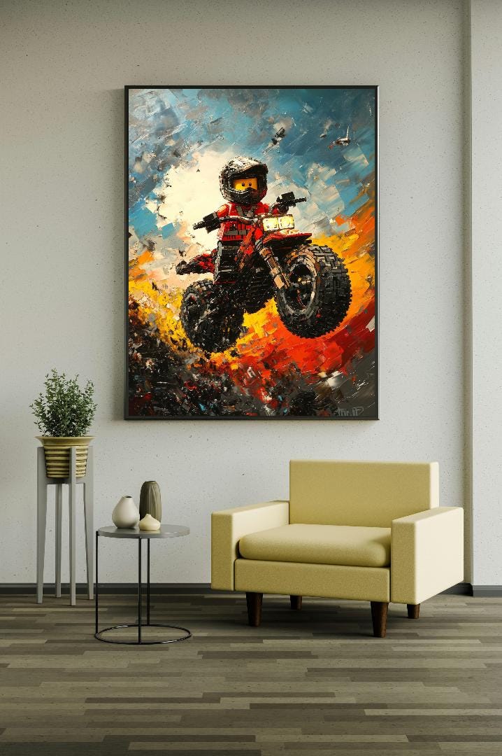 Lego Bike Painting Digital Printable Wall Art.