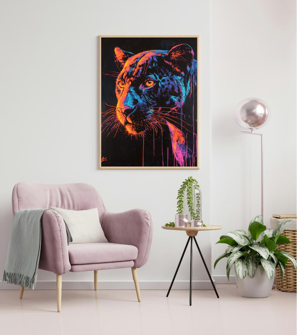 Neon Jaguar Digital Printable Wall Art.