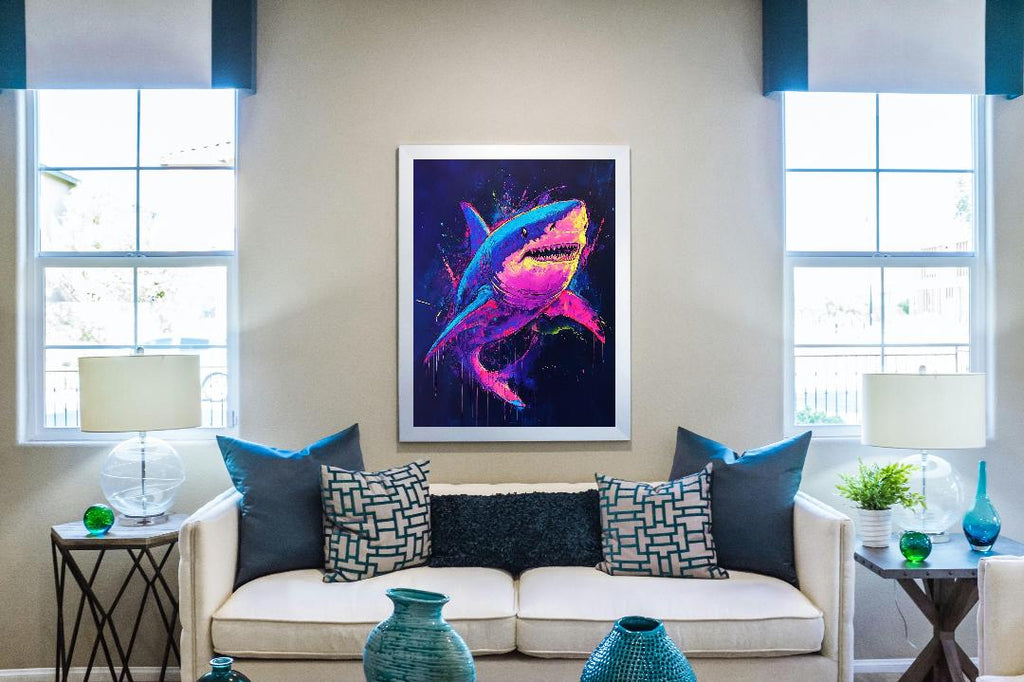 Neon Shark Digital Printable Wall Art.