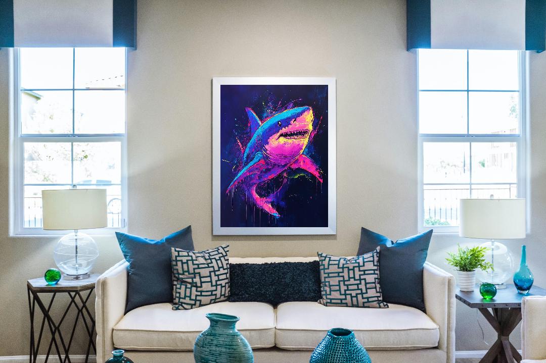 Neon Shark Digital Printable Wall Art.