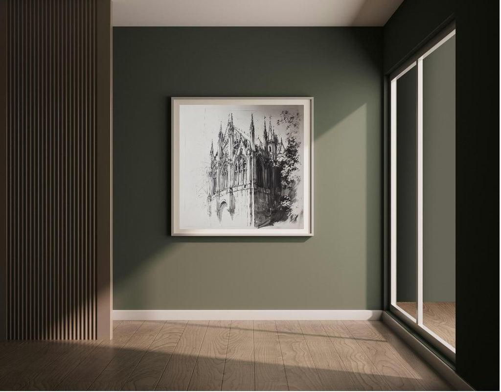 Gothic Building Architectural Sketch Digital Printable Wall Art.