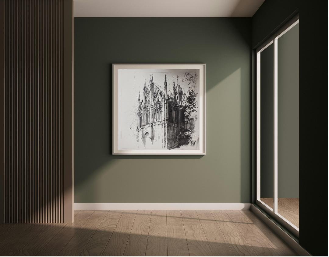 Gothic Building Architectural Sketch Digital Printable Wall Art.
