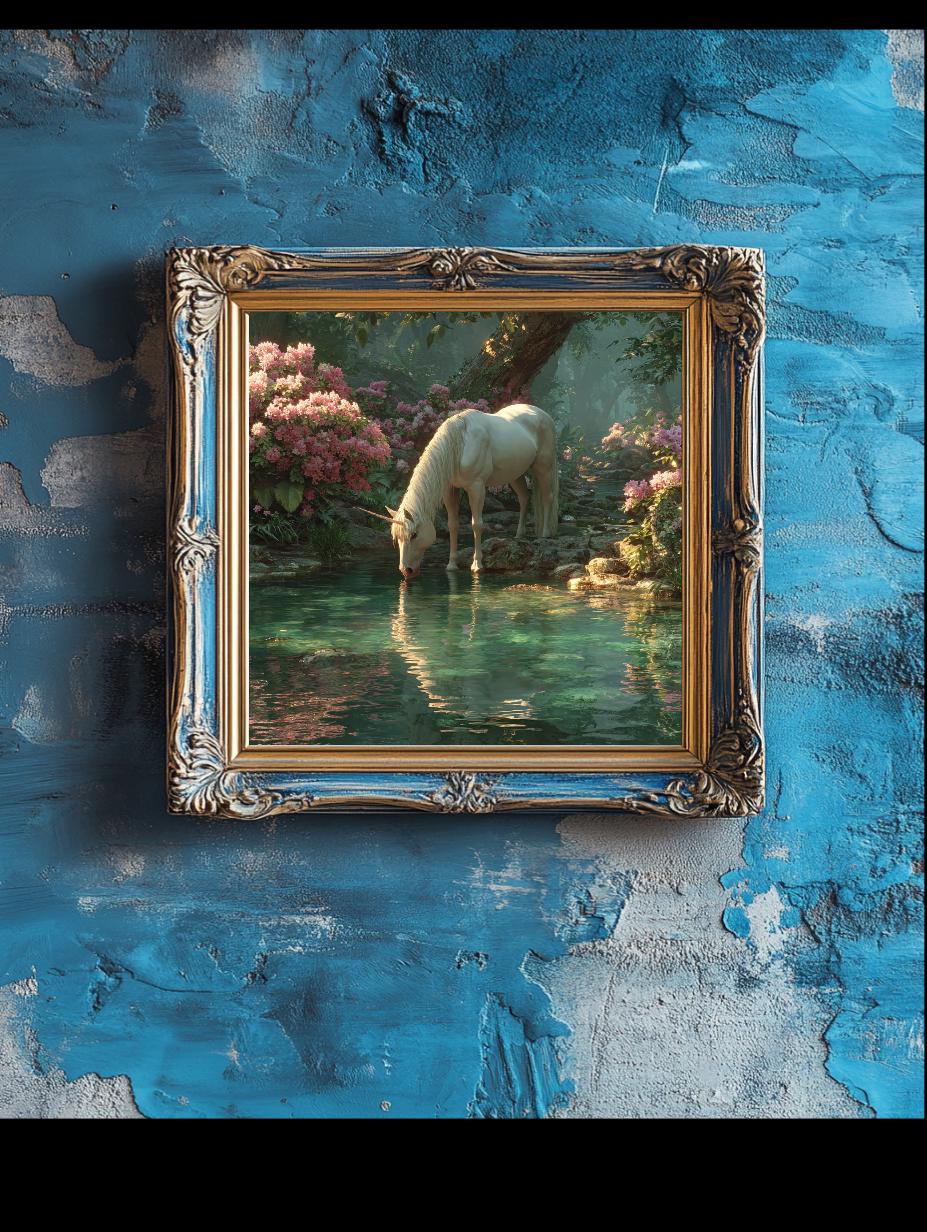 Unicorn drinking Water Digital Wall Art.