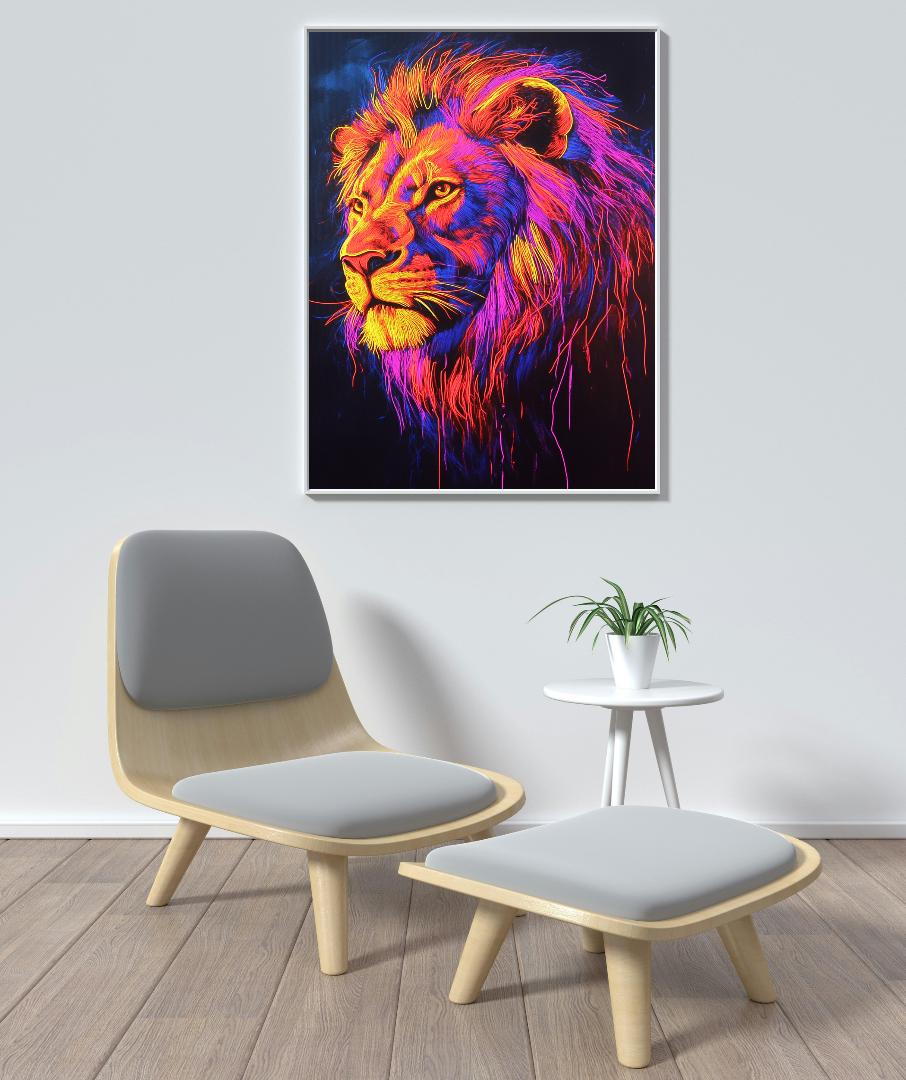 Neon Lion Digital Printable Wall Art.
