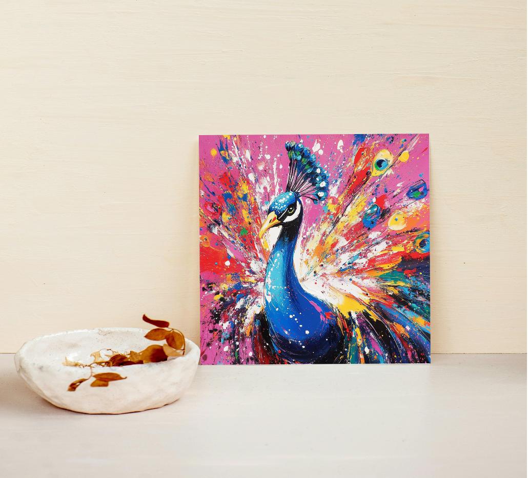 Colorful Peacock Oil Painted Digital Printable Wall Art.