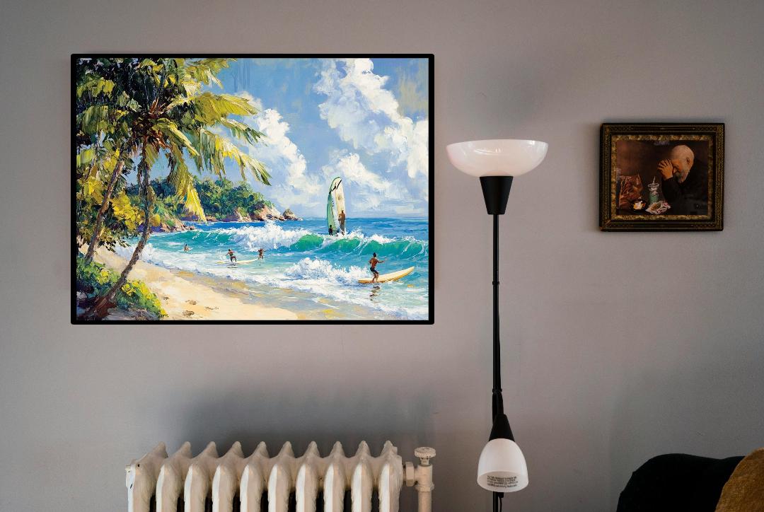Surfing Beach Digital Printable Wall Art.