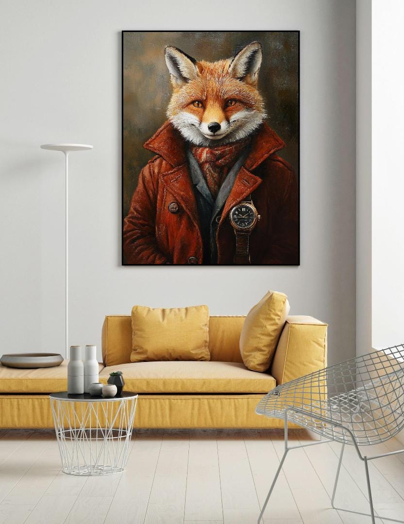 Fox Painting Digital Printable Wall Art.