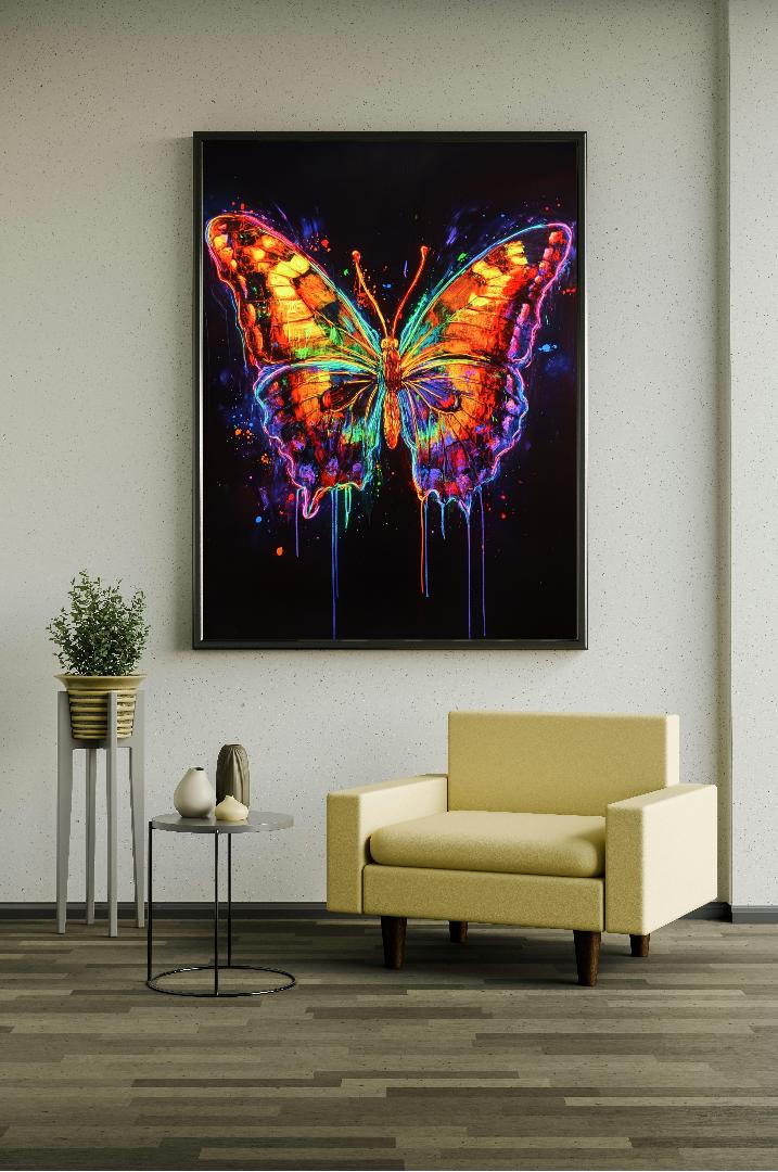 Neon Butterfly Digital Printable Wall Art.