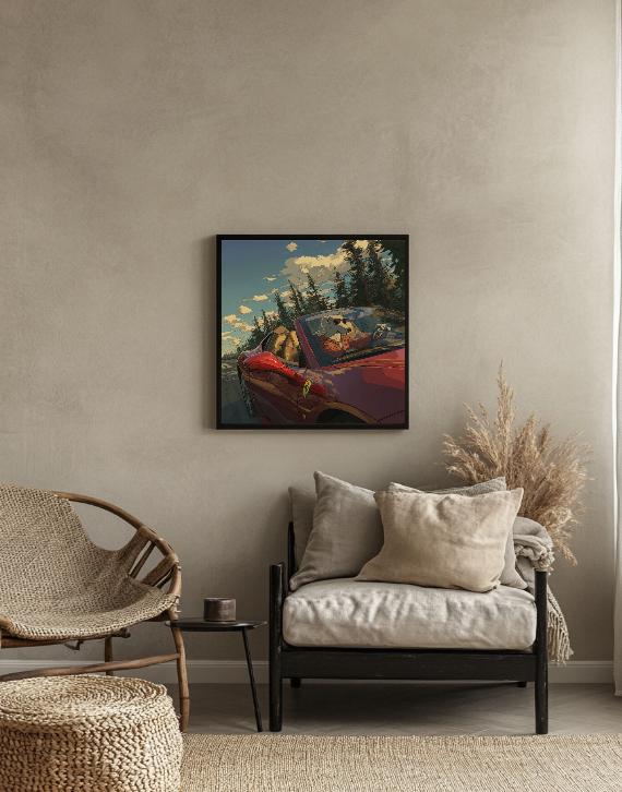 Dog Driving Red Ferrari.