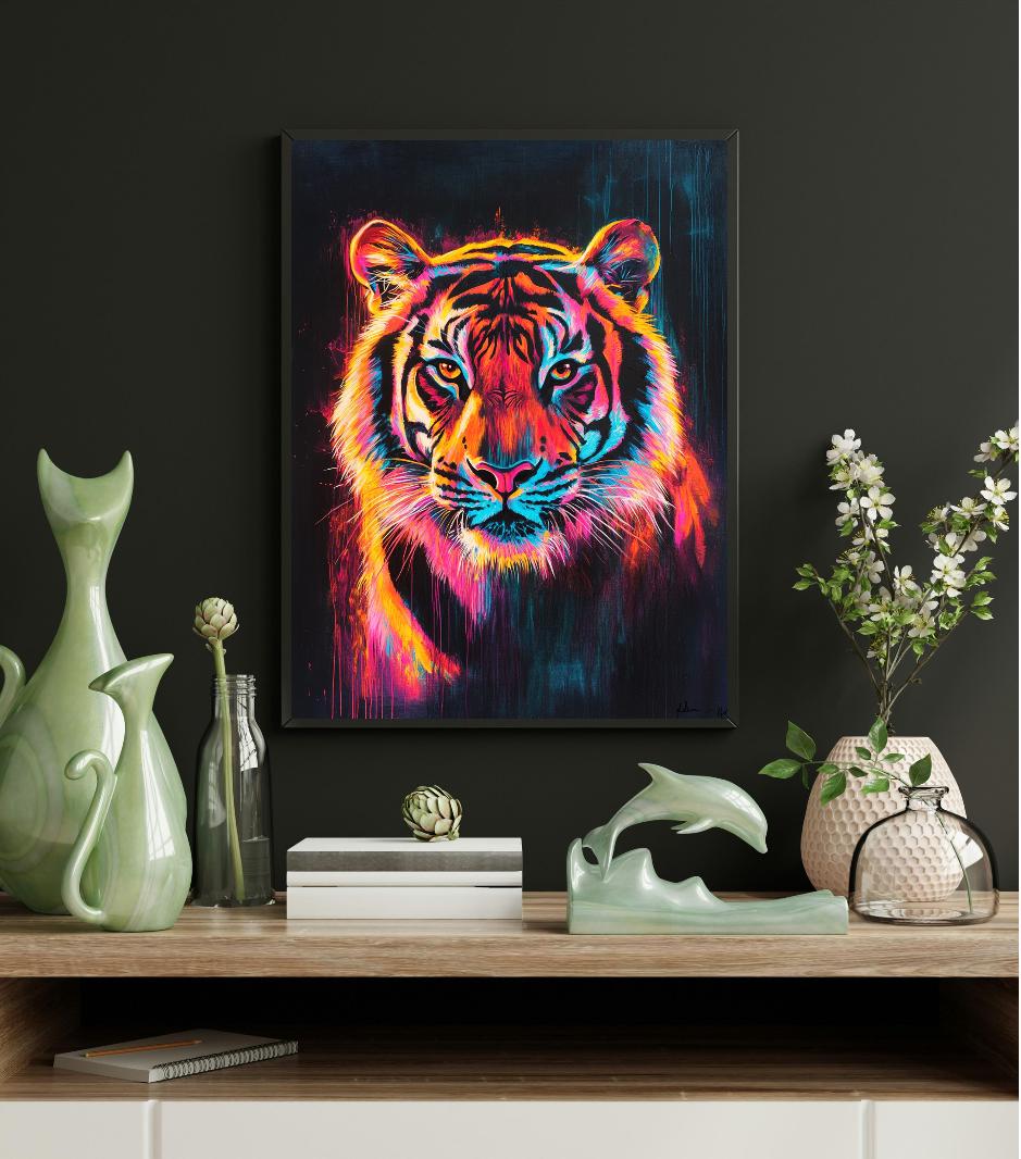 Neon Tiger Digital Printable Wall Art.