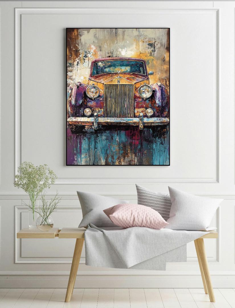Vintage Rolls Royce Painting Digital Printable Wall Art.