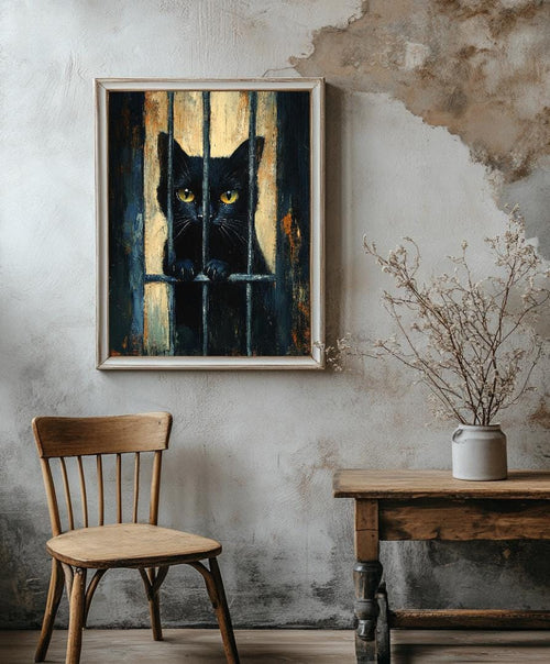 Cat Behind Bars Painting Digital Printable Wall Art.
