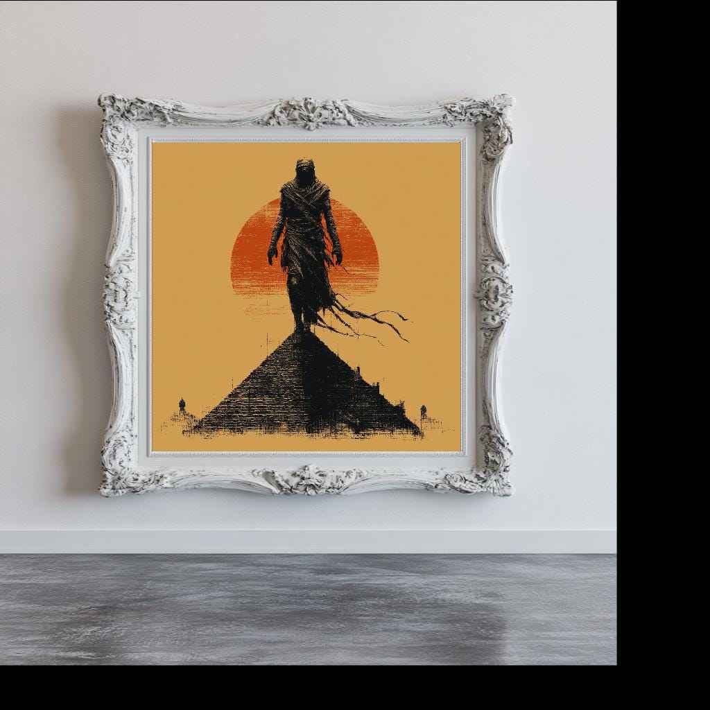 Egyptian Mummy Standing On Top Of Pyramid.