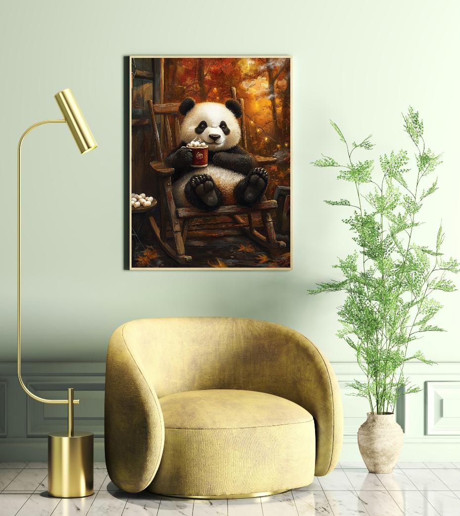 Panda Eating Marshmallow Digital Printable Wall Art.