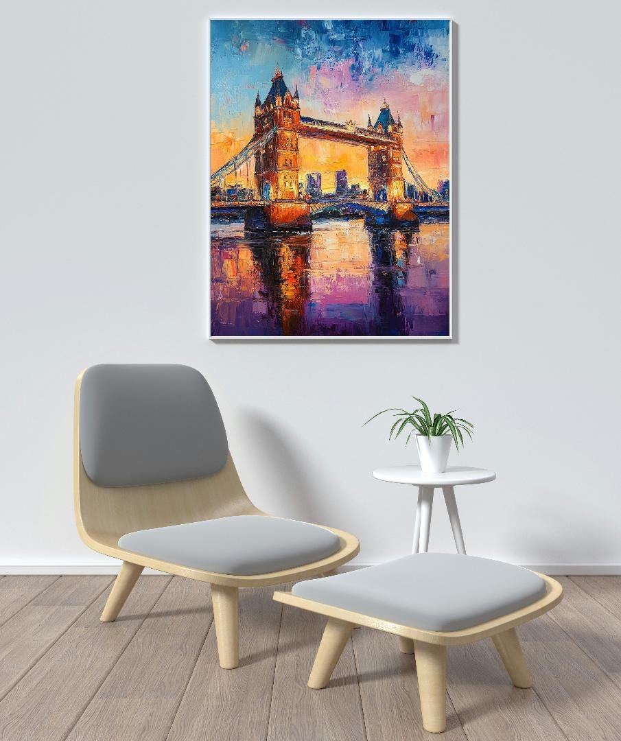 London Bridge Painting Digital Printable Wall Art.