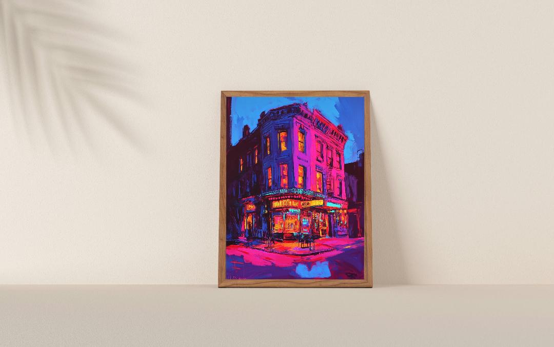 Neon Building Digital Printable Wall Art.