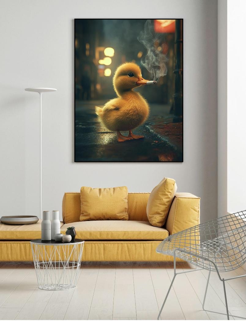 Edgy Duckling Smoking Print, Surreal Wall Art (Digital Printable)