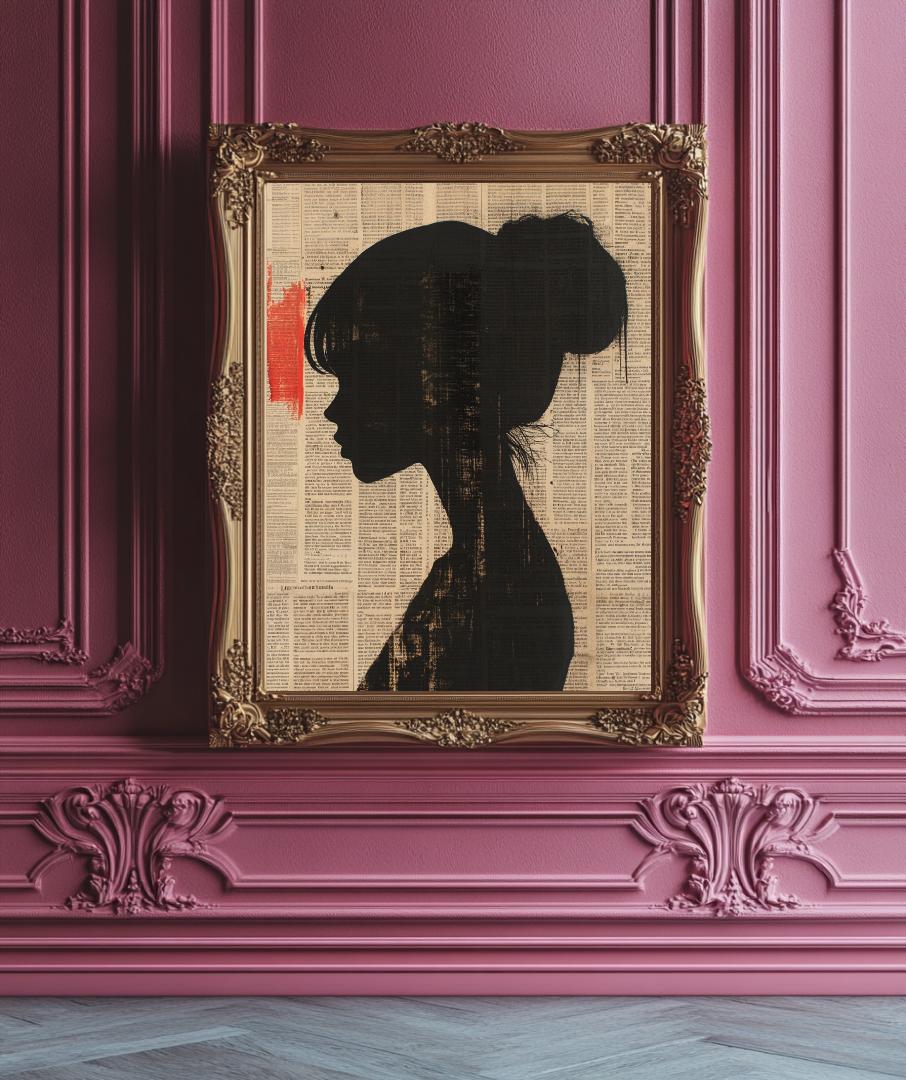 Silhouette On Newspaper Digital Printable Wall Art.