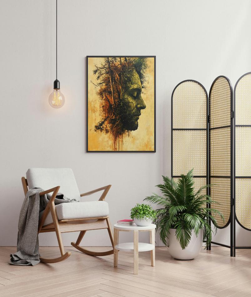 Abstract Half Face Half Trees Painting Digital Printable Wall art.