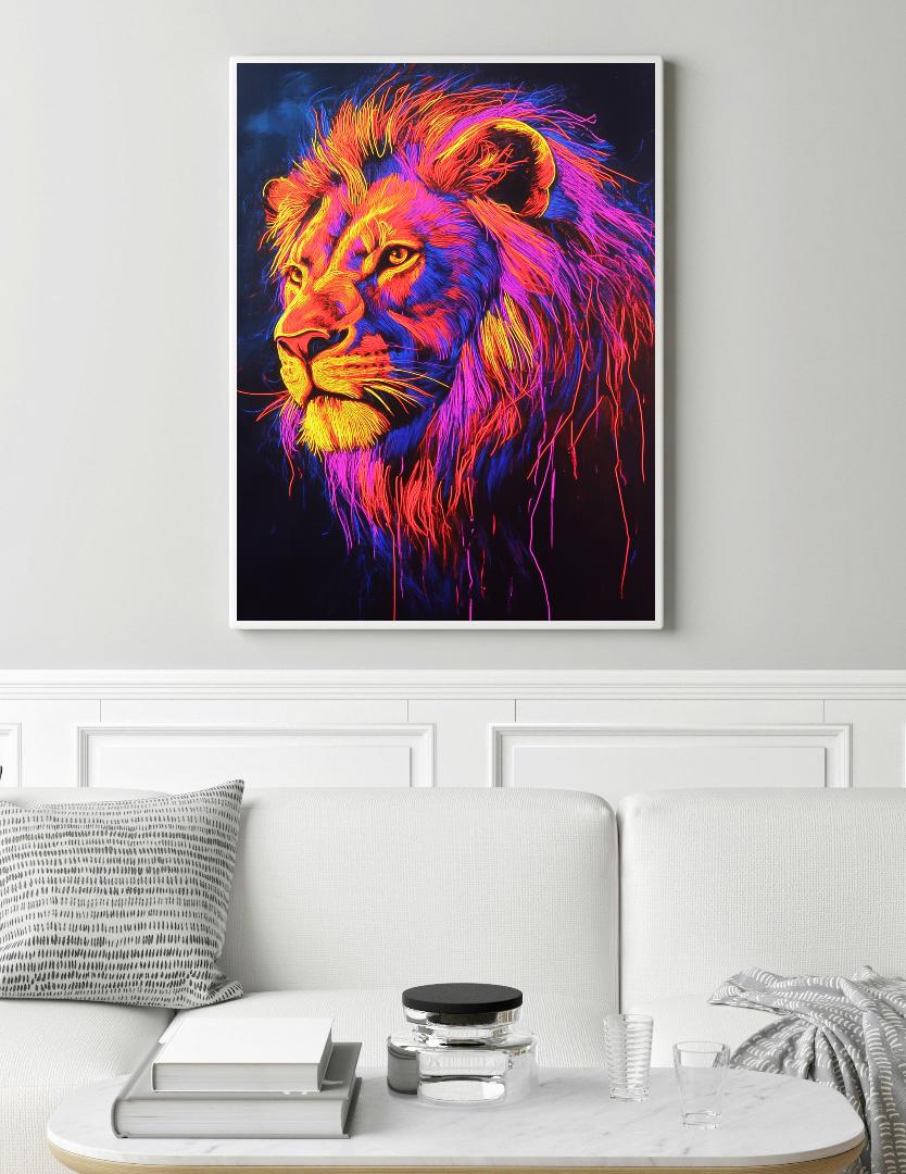 Neon Lion Digital Printable Wall Art.