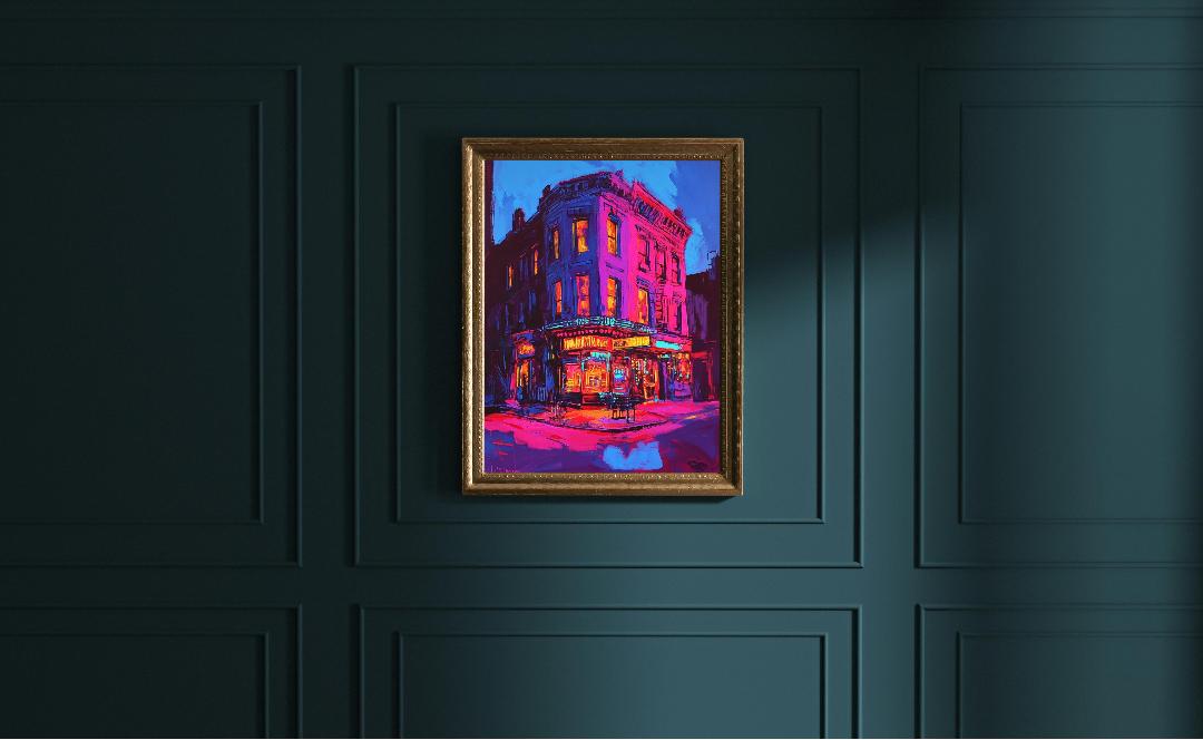 Neon Building Digital Printable Wall Art.