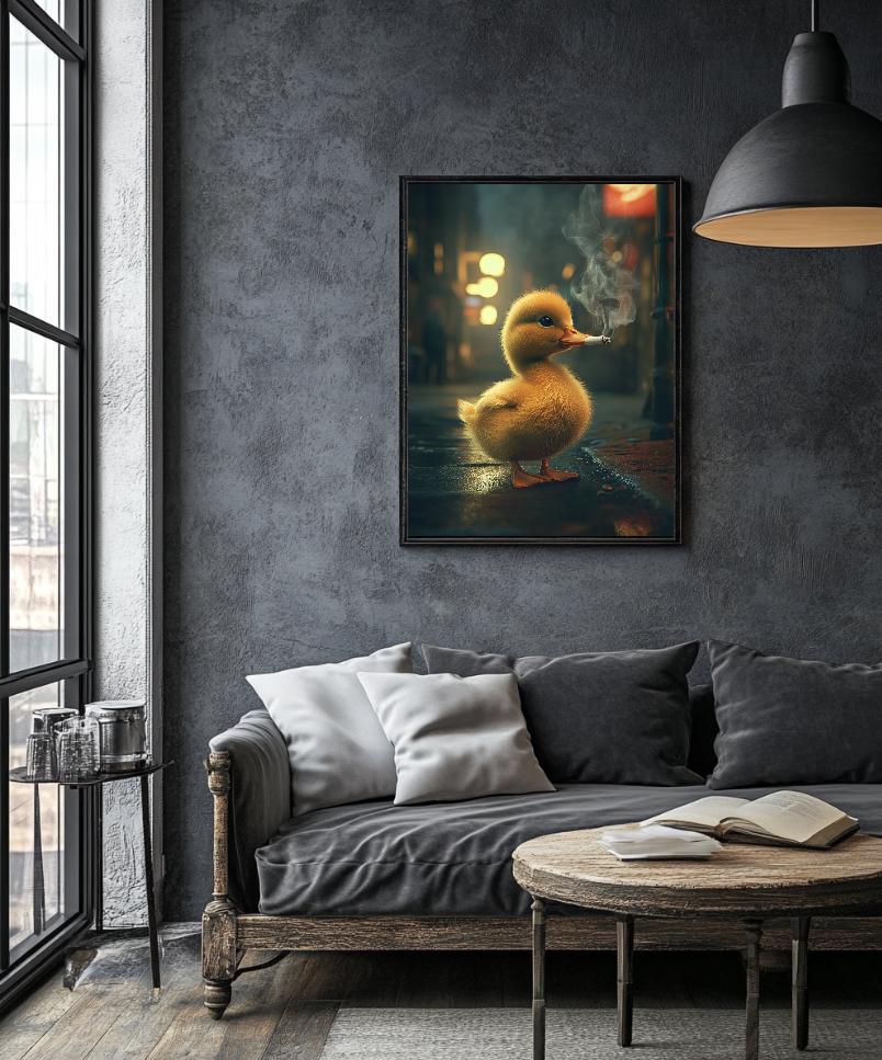Edgy Duckling Smoking Print, Surreal Wall Art (Digital Printable)