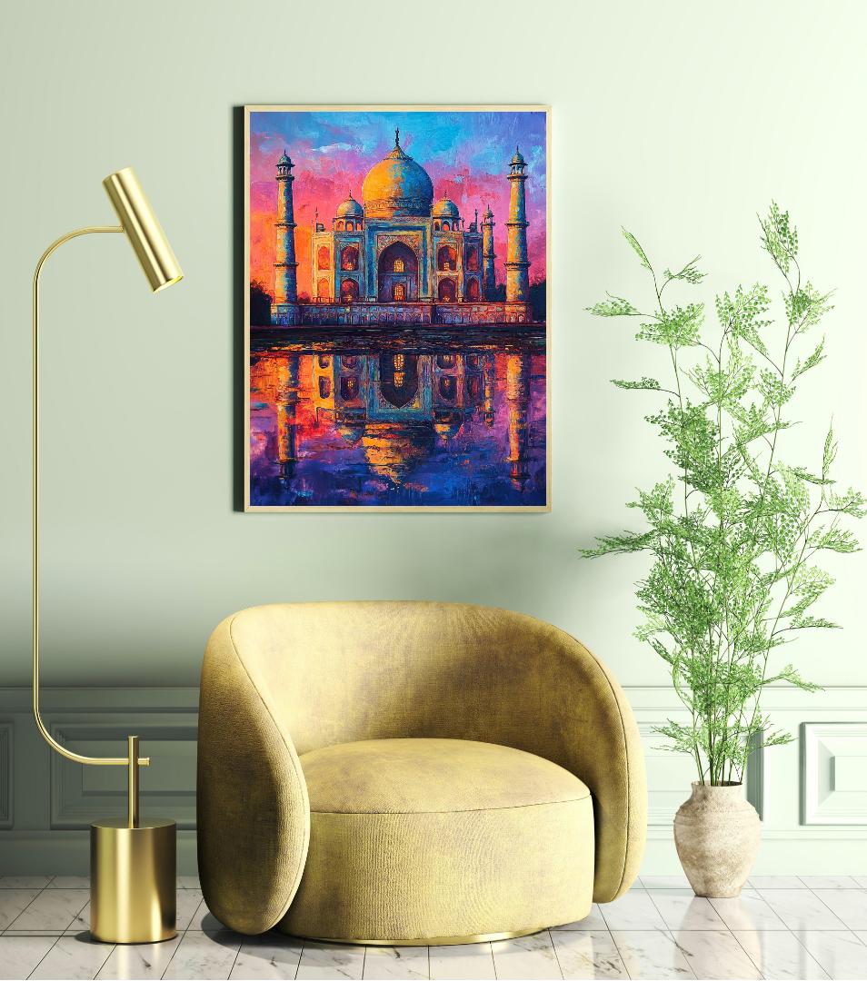 Neon Taj Mahal Digital Printable Wall Art.