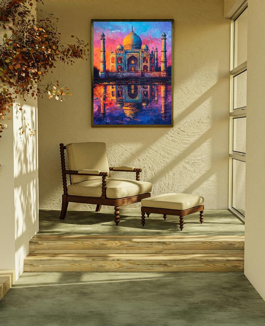 Neon Taj Mahal Digital Printable Wall Art.
