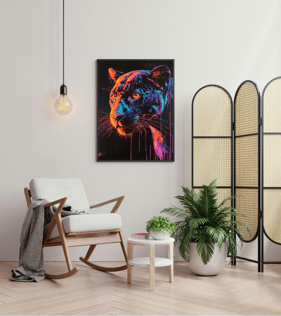 Neon Jaguar Digital Printable Wall Art.
