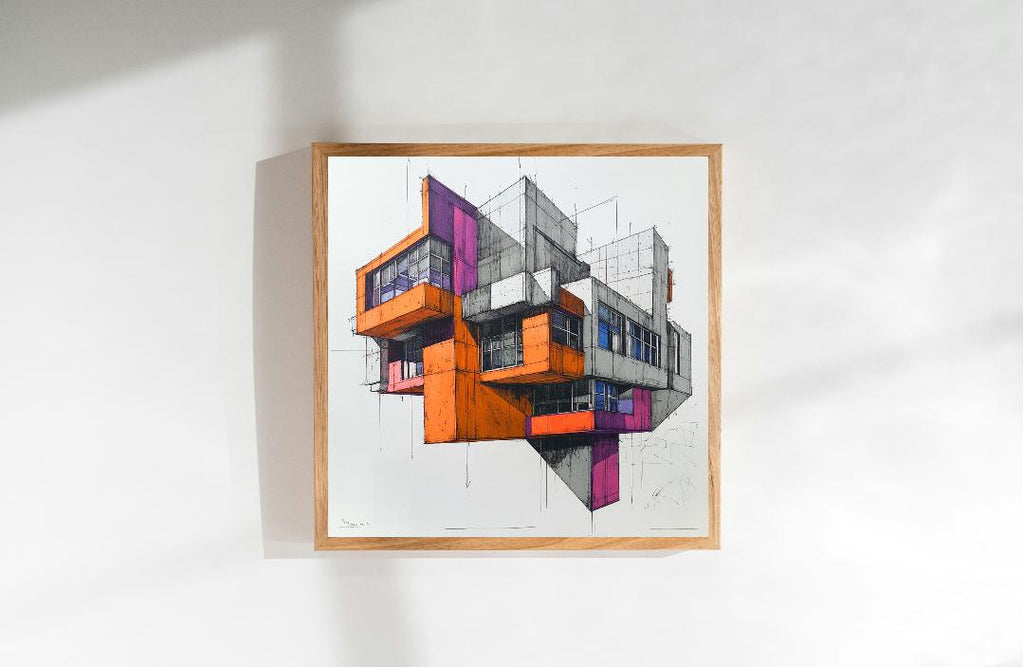 Floating Building Architectural Design Digital Printable Wall Art.