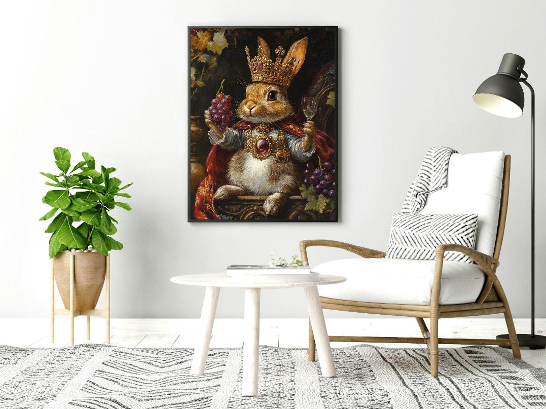 Rabbit King Painting Digital Printable Wall Art.