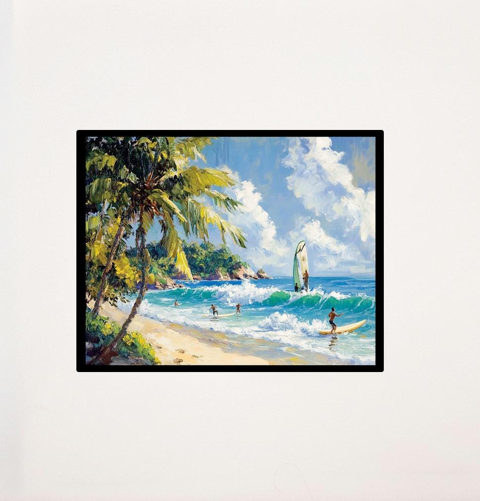 Surfing Beach Digital Printable Wall Art.