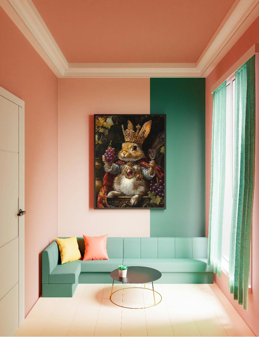 Rabbit King Painting Digital Printable Wall Art.