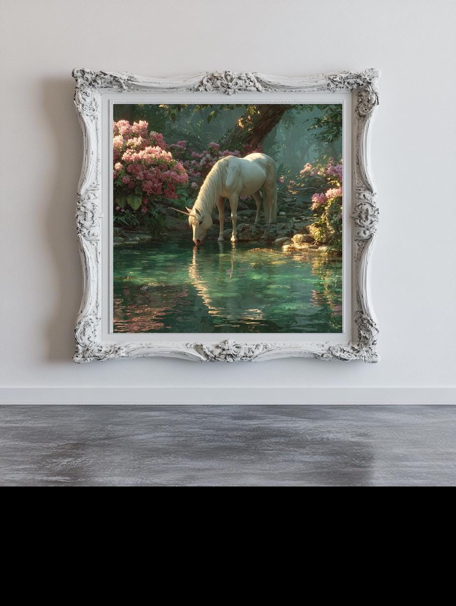 Unicorn drinking Water Digital Wall Art.