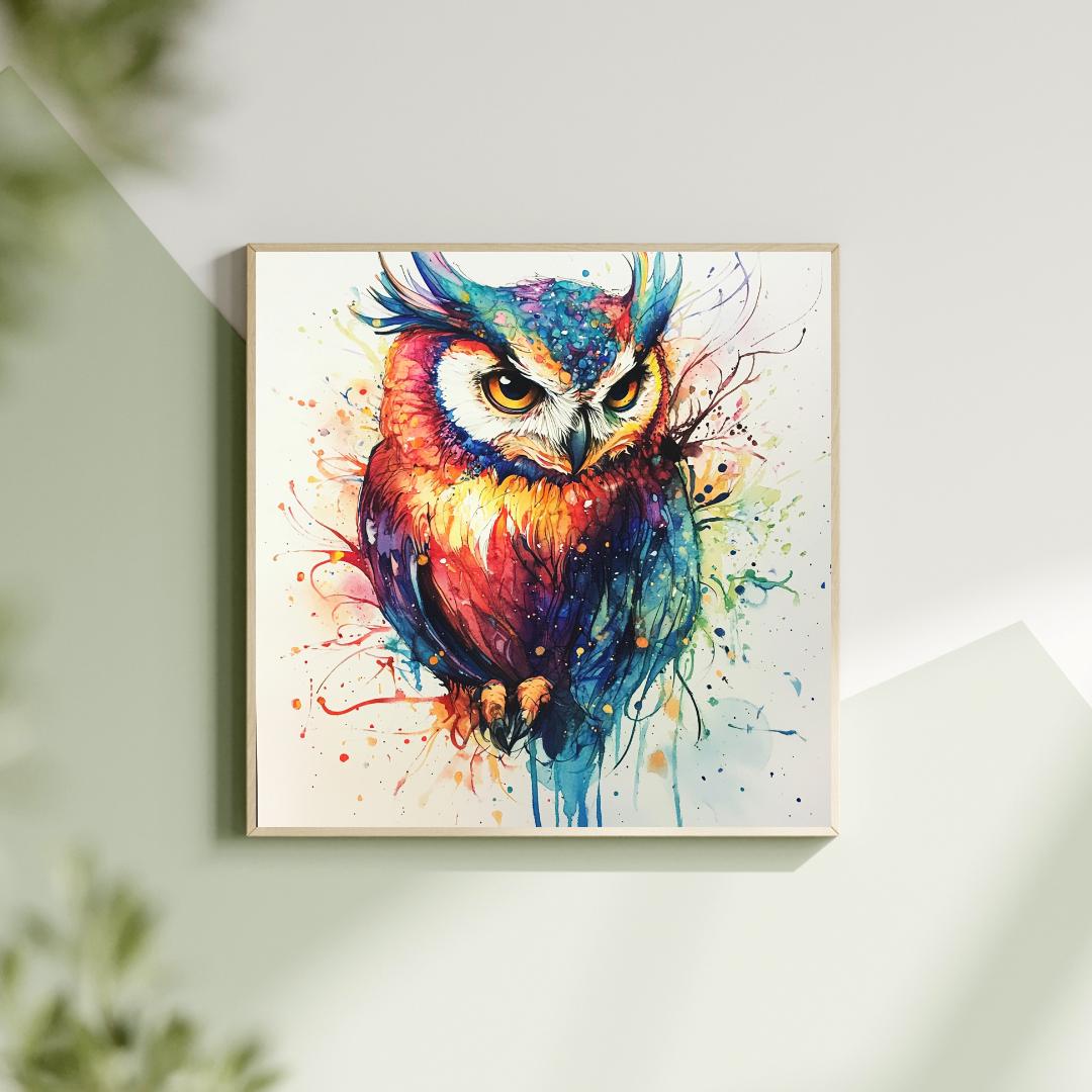 Owl Colorful Oil Painting Digital Printable Wall Art.