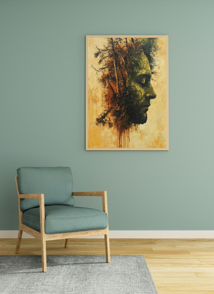 Abstract Half Face Half Trees Painting Digital Printable Wall art.