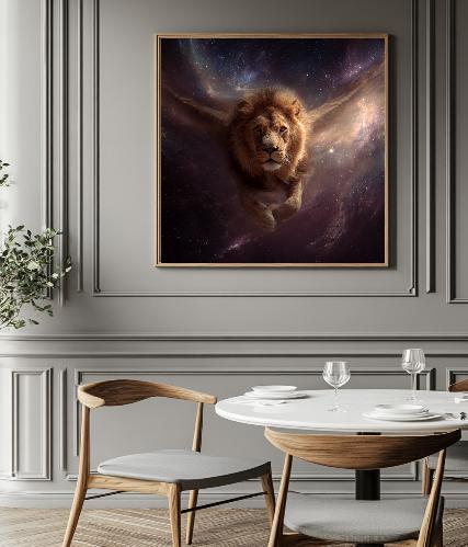 Lion Flying In Galaxy Digital Printable Wall Art.